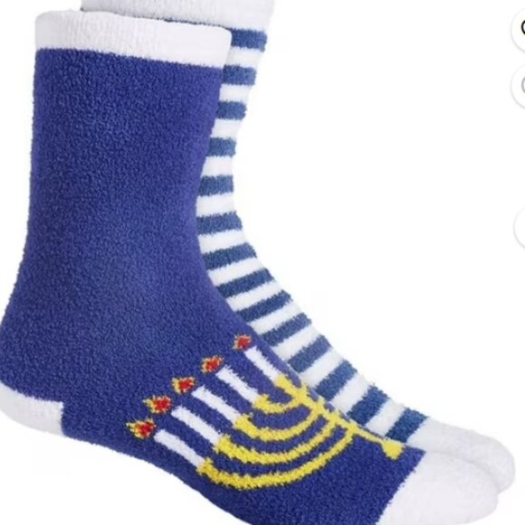 Charter Club Women's 2-Pack Fuzzy Butter Socks Hanukkah, menorah One Size NWT - Picture 1 of 8